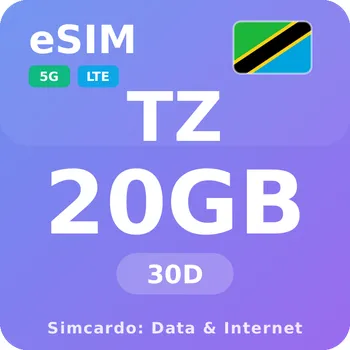 SIM karta Tanzanie Mobilní Internet - eSIM 20GB 30 dní datová SIM karta