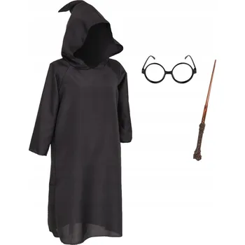 Karnevalový kostým KOSTÝM ČARODĚJ KOSTÝM KOUZELNÍK HARRY POTTER HALLOWEEN SVATOONDŘEJSKÁ NOC 146-158 3 dílků