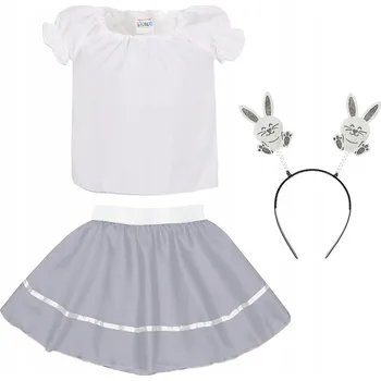 Karnevalový kostým KOSTÝM ZAJÍČEK SET OBLEČENÍ NA JARNÍ PLES BÍLO-ŠEDÝ 116-128 3KS