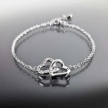 Náramek Ocelový náramek se zirkony dvojité srdce č. 1392