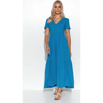 Dámské oblečení Maxi šaty s výstřihem do V M549 Barva: Modrá, Velikost: S
