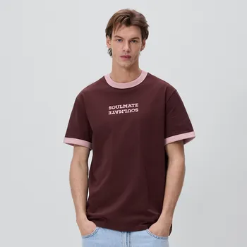 Reserved - Tričko regular s potiskem - hnědá - WD018-88X - WD018-88X-L