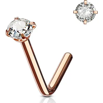 Piercing Šperky4U Zlacený zahnutý piercing do nosu, čirý kamínek - N0173-RD