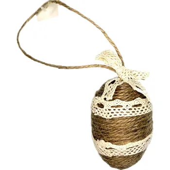 Velikonoční dekorace Přírodní závěsné vajíčko 6,5x4 cm rustic juta