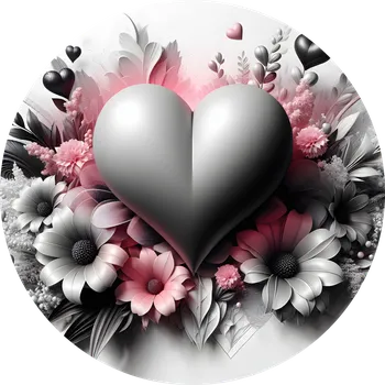 Jedlá dekorace na dort Moderní romance: 3D srdce v antracitu a růžové Ø13