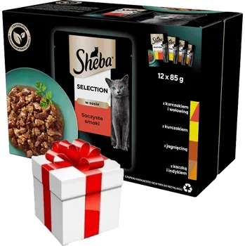 Krmivo pro kočku Sheba Selection in Sauce kuře hovězí jehně kachna krůta 12 x 85 g + překvapení pro kočku ZDARMA