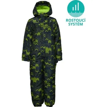 dívčí zimní kombinéza Rostoucí dětská lyžařská kombinéza LOAP CUVEN GROW SYSTEM 104 Tmavě modrá, Reflexní neon