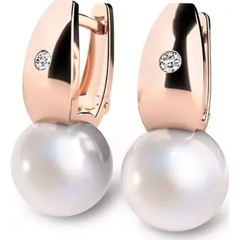 Náušnice Náušnice z růžového zlata 585/1000 s přírodními diamanty 0.032ct a přírodními perlami 10988CV-DIA-FW