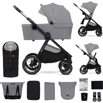 Kočárek pro psa KINDERKRAFT Kočárek kombinovaný Nea 2 2v1 Platinum Grey + Fusak3v1 Jibot Horizontal Ink Black