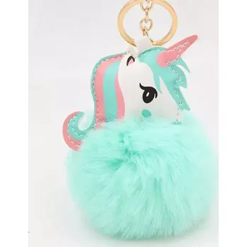 Přívěsek na klíče Jednorožec s bambulí zelenkavá