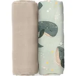 PETITE&MARS Přikrývka bambusová mušelínová 2ks Misty Whale Song 120 x 120 cm