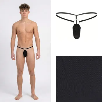 Pánské tanga Váčková tanga černá s kroužkem Velikost: XL Anatomická; Erotická