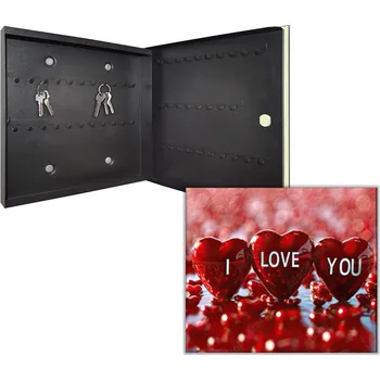 Skříňka na klíč Glasdekor Skříňka na klíče - srdíčka I LOVE YOU Otevírání: Levé, Barva skříňky: Bílá