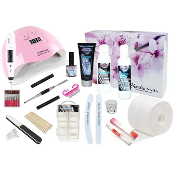 Startovací sada na Polygel nehty XXXL 120W růžová s bruskou 10W