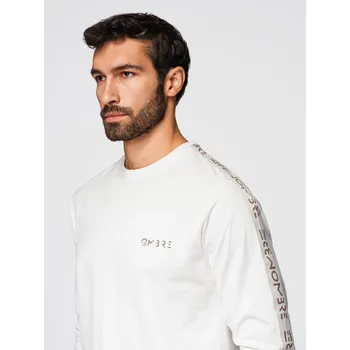 Pánské tričko Pánské bavlněné tričko s dlouhým rukávem a lemováním a potiskem na hrudi - broken white V3 OM-LSCL-0127 - XL