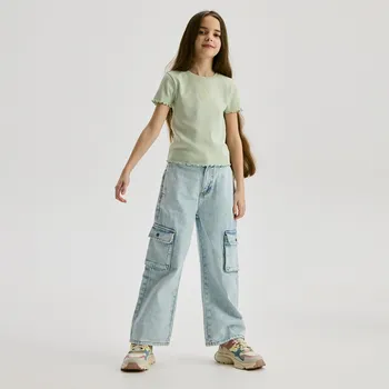 Dívčí džíny Reserved - Džíny wide leg s kapsami cargo - modrá - 712CV-05J - 712CV-05J-164