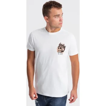 Pánské tričko Pánské bavlněné tričko s potiskem na hrudi - bílé V3 OM-TSPT-0167 - L