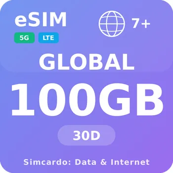 SIM karta 7 Zemí Mobilní Internet - eSIM 100GB 30 dní datová SIM karta (esims_100GB_30D_RCE_V2)