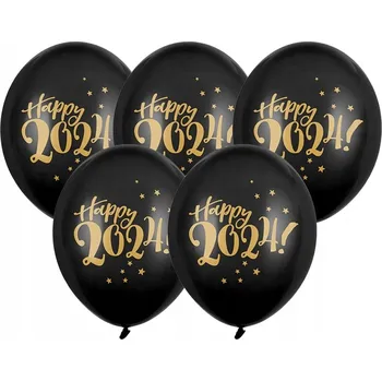 Balónek BALÓNKY ČERNÉ HAPPY 2024 ZLATÉ 30cm 5ks