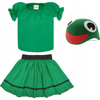 Karnevalový kostým KOSTÝM ŽABKA KOSTÝM ŽABKA PŘEVLEK PLES JARO SUKNĚ ČELENKA 98-110