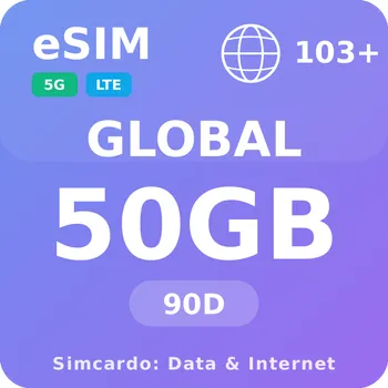 SIM karta 103 Zemí Mobilní Internet - eSIM 50GB 90 dní datová SIM karta