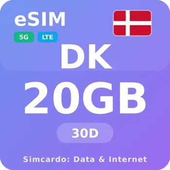 SIM karta Dánsko Mobilní Internet - eSIM 20GB 30 dní datová SIM karta