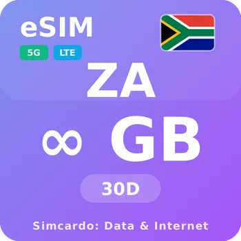 SIM karta Jihoafrická republika Neomezený Mobilní Internet - eSIM 30 dní datová SIM karta (esims_ULE_30D_YT_V2)