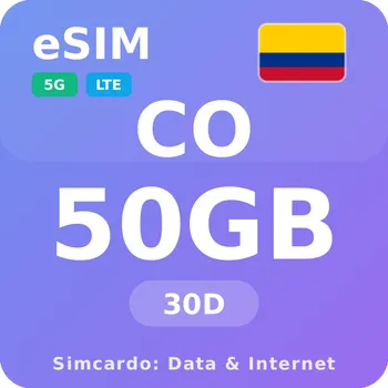 SIM karta Kolumbie Mobilní Internet - eSIM 50GB 30 dní datová SIM karta