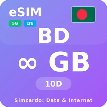 SIM karta Bangladéš Neomezený Mobilní Internet - eSIM 10 dní datová SIM karta
