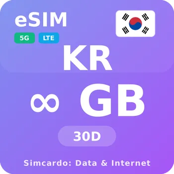 SIM karta Jižní Korea Neomezený Mobilní Internet - eSIM 30 dní datová SIM karta