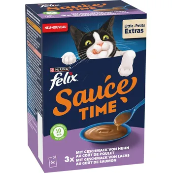 6x40 g s příchutí kuřecího a lososa Felix Sauce Time kapsičky pro kočky