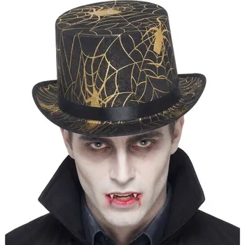 Klobouk cylindr Halloween s pavouky