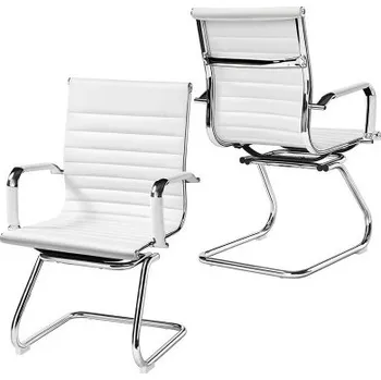 Sada 2 židlí 614350 white 2pcs z umělé kůže, bílé - B YAHEETECH