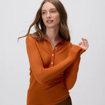 Dámský svetr Reserved - Polo halenka z lyocellu - měděná - 152FG-28X - 152FG-28X-M