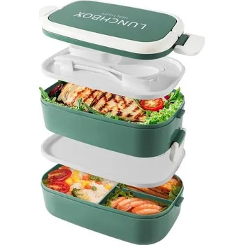 Jídlonosič Stohovatelný bento obědový box, nádoby o objemu 1400 ml se 4 přihrádkami a příbory, 2vrstvé