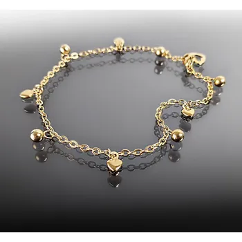 Řetízek Elegantní řetízek na nohu se srdíčky a kuličkami z pozlacené chirurgické oceli č 1673