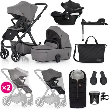 Kočárek pro psa PETITE&MARS SET Kočárek 4v1 ICON Dove Grey XXL RWS + CBX By CYBEX Aton B2 i-Size
