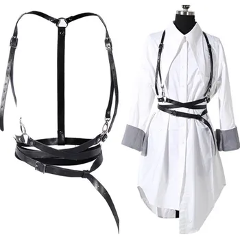 Opasek Harness - koženkový pás / pásek do pasu / traky + kšandy / body strap - BLACK Velikost: S/M