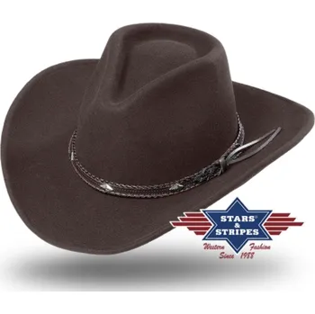 Módní doplněk Stars and Stripes Westernový hnědý klobouk s koženým řemínkem - Dallas Velikost: 55 cm (S)