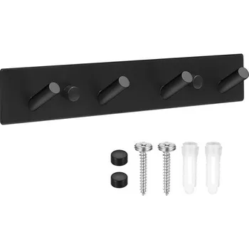 Věšák Háčky na kabáty, nástěnné háčky, háčky na šatní skříně, černý věšák na kabáty se 4 háčky, kovová