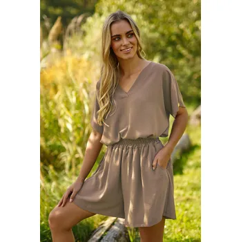 Dámský set se širokými šortkami M832 Barva: Hnědá, Velikost: 2XL/3XL