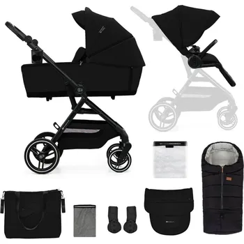 Kočárek pro psa KINDERKRAFT SELECT Kočárek kombinovaný Yoxi 2v1 Pure Black + Fusak3v1 Jibot Horizontal Ink Black