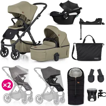 Kočárek pro psa PETITE&MARS SET Kočárek 4v1 ICON Mossy Green XXL RWS + CBX By CYBEX Aton B2 i-Size