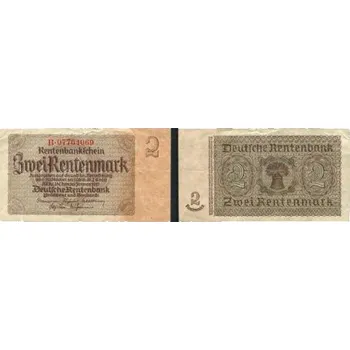 NĚMECKO. 2 Rentenmark. Ro. 167c. 30. 1.1937. Série B.