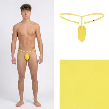 Pánské spodní prádlo Váčková tanga žlutá s kroužkem Velikost: XL Anatomická; Erotická