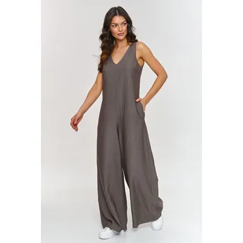 Dámské oblečení Elegantní overal s výstřihem do V M882 Barva: Kávová, Velikost: XL