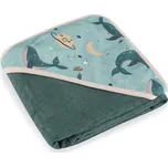 PETITE&MARS Osuška bambusová s kapucí Loulou Whale Song 100 x 100 cm