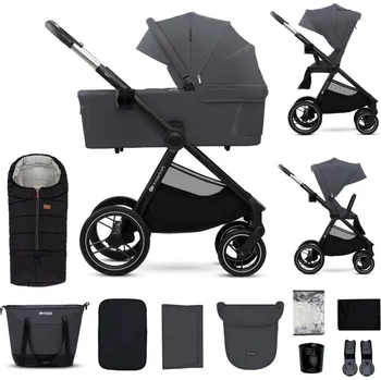 Kočárek pro psa KINDERKRAFT Kočárek kombinovaný Nea 2 2v1 Dark Grey + Fusak3v1 Jibot Horizontal Ink Black