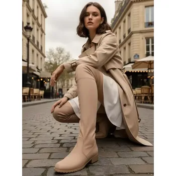 Dámské kozačky Dámské boty DSTREET ZY1332 BÉŽOVÁ 39