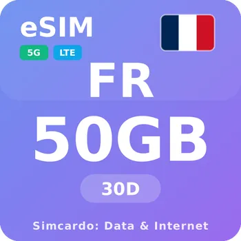 SIM karta Francie Mobilní Internet - eSIM 50GB 30 dní datová SIM karta